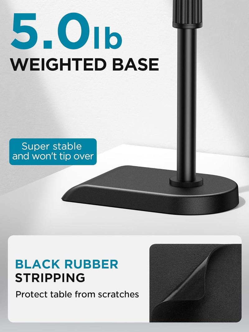 InnoGear Adjustable Desk Microphone Stand, Weighted Base with Soft Grip Twist Clutch, Boom Arm, 3/8/'' and 5/8/'' Threaded Mounts for Blue Yeti and Blue Snowball, Kick Drums, Guitar Amps, Black - Image 3