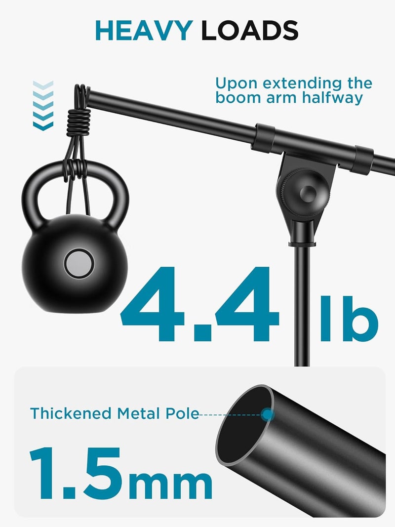 InnoGear Adjustable Desk Microphone Stand, Weighted Base with Soft Grip Twist Clutch, Boom Arm, 3/8/'' and 5/8/'' Threaded Mounts for Blue Yeti and Blue Snowball, Kick Drums, Guitar Amps, Black - Image 4