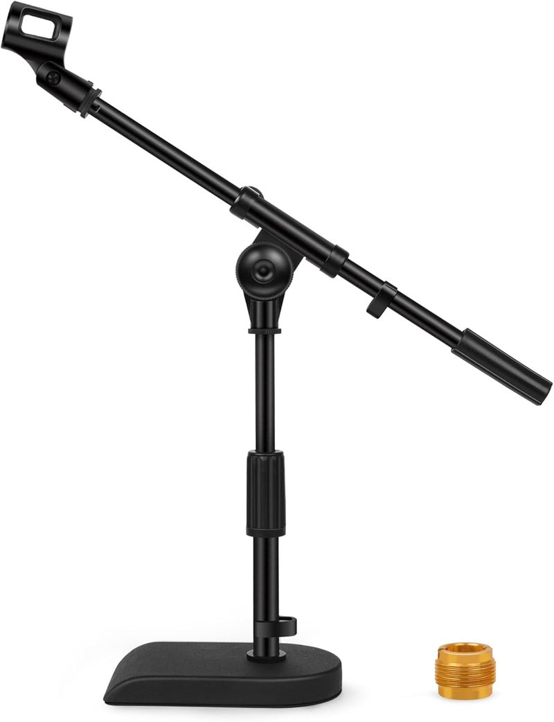 InnoGear Adjustable Desk Microphone Stand, Weighted Base with Soft Grip Twist Clutch, Boom Arm, 3/8/'' and 5/8/'' Threaded Mounts for Blue Yeti and Blue Snowball, Kick Drums, Guitar Amps, Black - Image 1