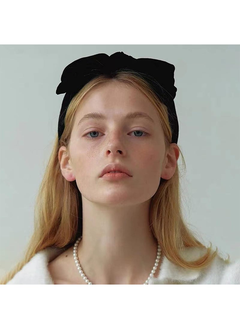 YERTTER - YERTTER Dainty Black Velvet Knot Bow Turban Wide Headbands Yoga Thick Headbands Wide Hairbands Headband Headwrap Hair Band Fashion Hair Accessories for Women - Image 1