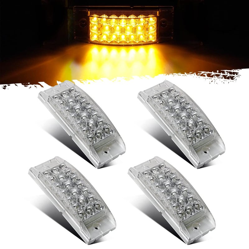 Partsam 4Pcs 6" Rectangle Amber Trailer Led Side Marker Lights and Turn Signal Lights 20 Diodes w/Reflectors Clear Lens Waterproof Sealed 12V Truck Trailer Rectangular Led Marker Lights Surface Mount