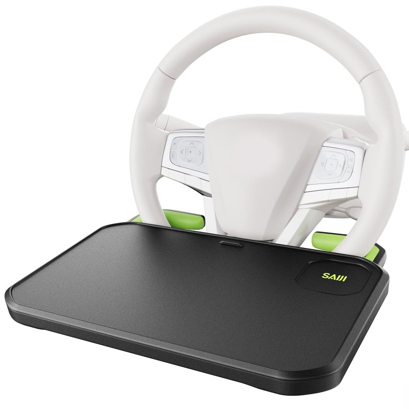 SAIJI Car Steering Wheel Desk with Retractable Slot, Car Food Tray with Anti-Scratch Silicone Steering Wheel Slot, Car Table Tray for Eating with Cup Holder, Multifunctional Travel Car Accessories - Image 1