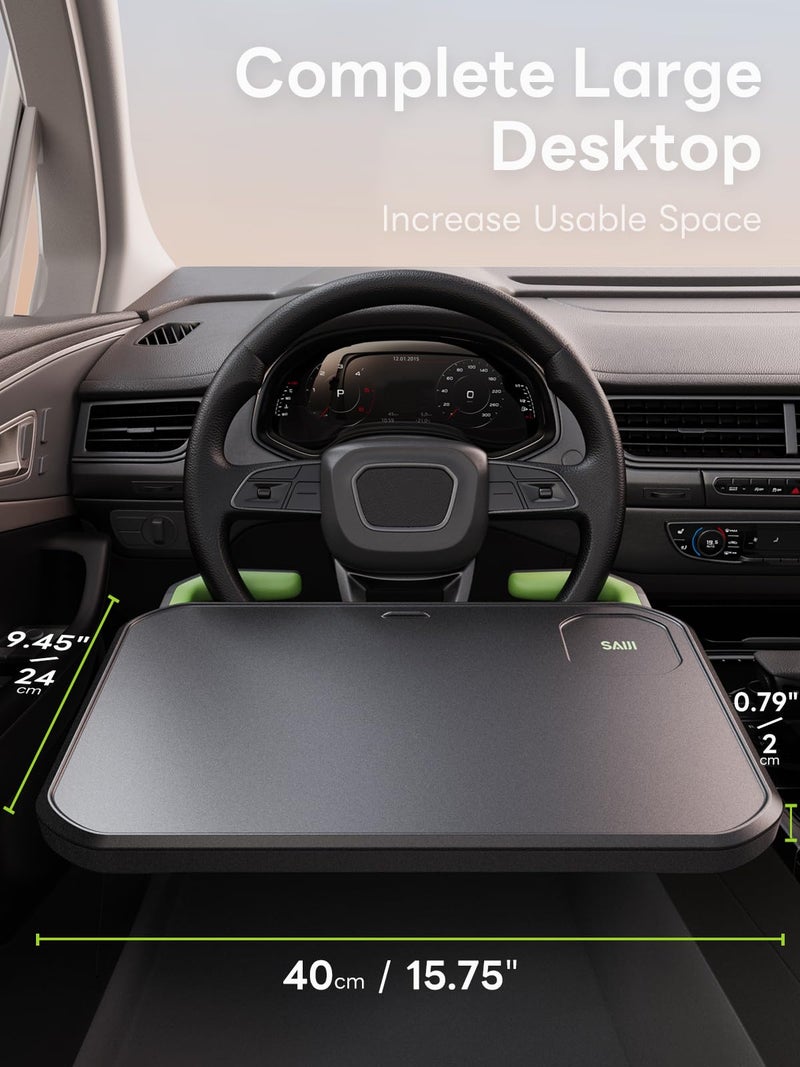 SAIJI Car Steering Wheel Desk with Retractable Slot, Car Food Tray with Anti-Scratch Silicone Steering Wheel Slot, Car Table Tray for Eating with Cup Holder, Multifunctional Travel Car Accessories - Image 4