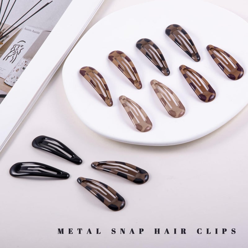 Cptots 20 PCS Metal Snap Hair Clips Water Drop No Slip Barrettes for Women Bright Small Hair Clips For Thick And Thin Fine Hair,Black Tortoiseshell,1.97 x 0.5 In. - Image 3