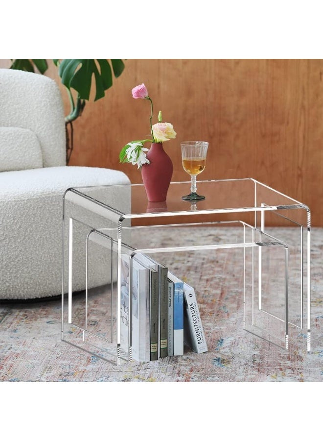 SLASA Set of 2 Clear Acrylic Nesting Tables – Transparent Stackable Coffee, Side & End Tables – Durable Modern Design – Space-Saving Décor for Living Room, Bedroom – Sizes: 68cm & 56cm - Image 4