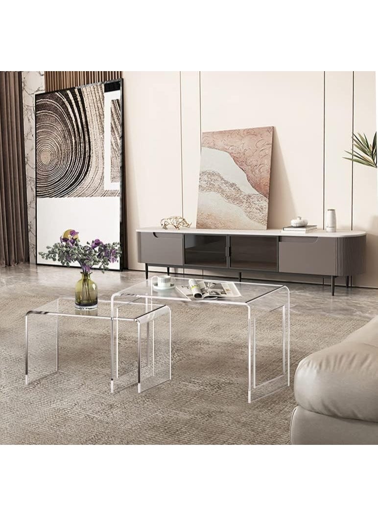 SLASA Set of 2 Clear Acrylic Nesting Tables – Transparent Stackable Coffee, Side & End Tables – Durable Modern Design – Space-Saving Décor for Living Room, Bedroom – Sizes: 68cm & 56cm - Image 3