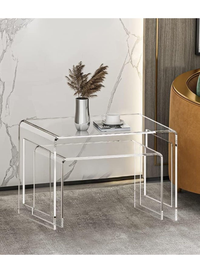SLASA Set of 2 Clear Acrylic Nesting Tables – Transparent Stackable Coffee, Side & End Tables – Durable Modern Design – Space-Saving Décor for Living Room, Bedroom – Sizes: 68cm & 56cm - Image 5