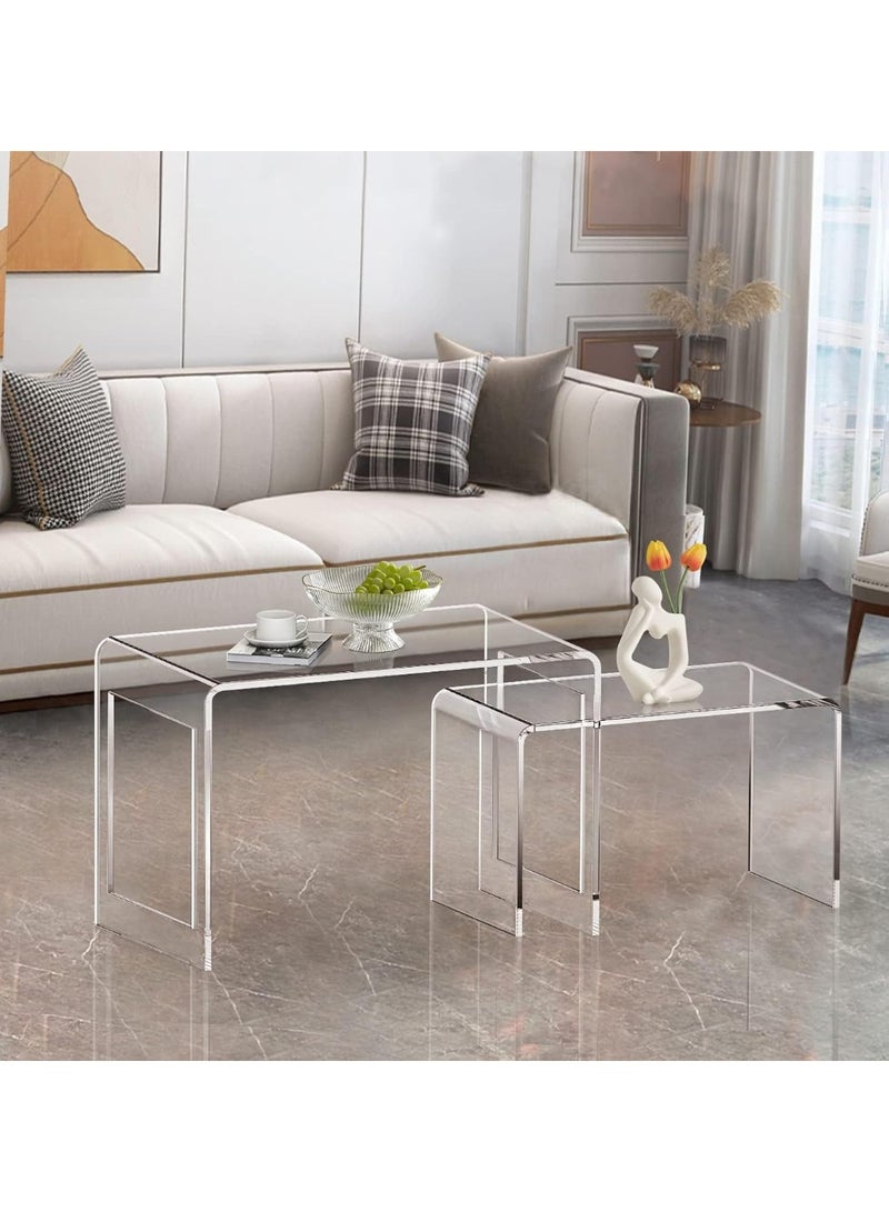 SLASA Set of 2 Clear Acrylic Nesting Tables – Transparent Stackable Coffee, Side & End Tables – Durable Modern Design – Space-Saving Décor for Living Room, Bedroom – Sizes: 68cm & 56cm - Image 2