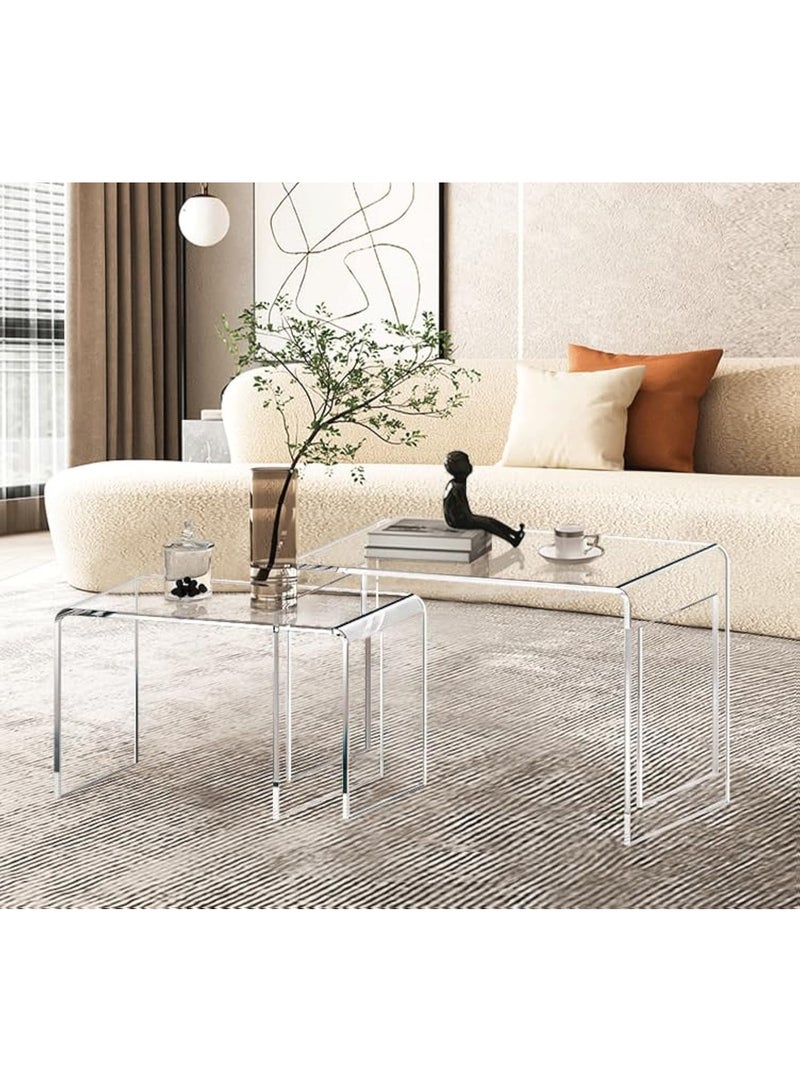 SLASA Set of 2 Clear Acrylic Nesting Tables – Transparent Stackable Coffee, Side & End Tables – Durable Modern Design – Space-Saving Décor for Living Room, Bedroom – Sizes: 68cm & 56cm - Image 1