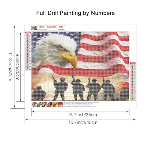 Maripabon 5D Painting by Numbers Kits National Flag Eagle Military Full Diamond DIY Round Diamond Art Kits Patriotic Pictures Art for Home Wall Decor157x118 inch - Image 3