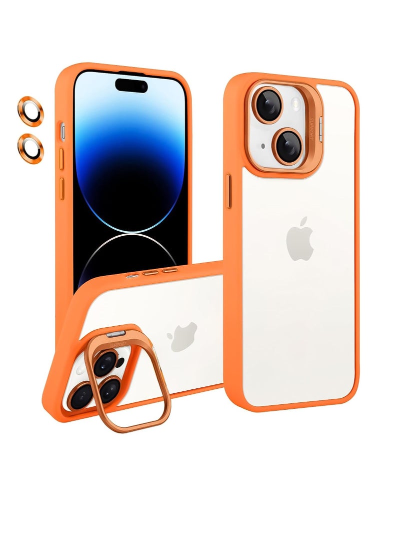 iPhone 13/iPhone 14 6.1-Inch Clear Case with Kickstand, Built-in Camera Ring Stand, with Lens Protector Cover, Shockproof Hard PC Back Soft TPU Frame Slim Case