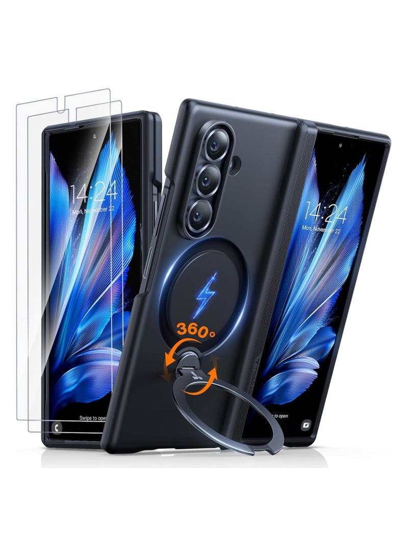 حامل مغناطيسي دوار 360° لجهاز Galaxy Z Fold 7، مناسب لماغسيف، غلاف واقي نحيف بمعيار عسكري مع حامل وكماشة، شفاف مصقول، سلسلة أوستان سبين - - Image 1