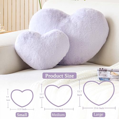 XVTRU Lavender Heart Pillows, Cute Heart Decorative Pillow, Heart Shaped Throw Pillows for Bed, Faux Rabbit Fur Plush Hoom Decor Pillow Cushion for Chair Sofa Living Room (Mini 12.9" x 9.8") - Image 2