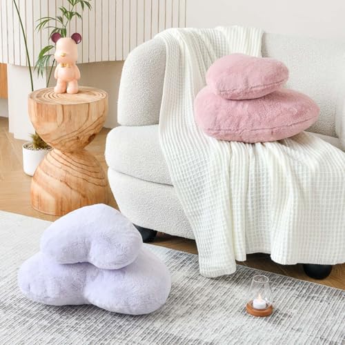 XVTRU Lavender Heart Pillows, Cute Heart Decorative Pillow, Heart Shaped Throw Pillows for Bed, Faux Rabbit Fur Plush Hoom Decor Pillow Cushion for Chair Sofa Living Room (Mini 12.9" x 9.8") - Image 5