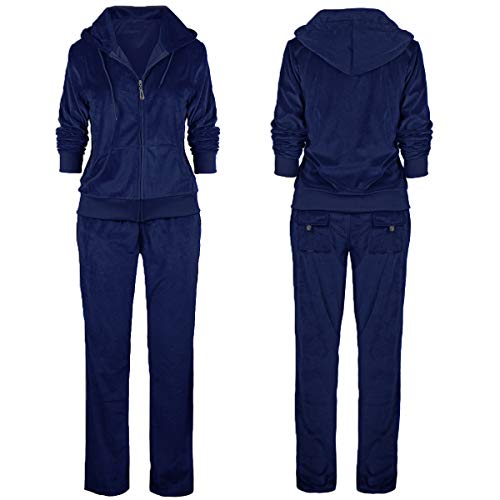 Facitisu Women's 2 Piece Solid Velvet Tracksuit Zip-Up Hooded Jacket and Matching Pants Sweatsuits Sets Jogging Suit Small Navy - Image 4