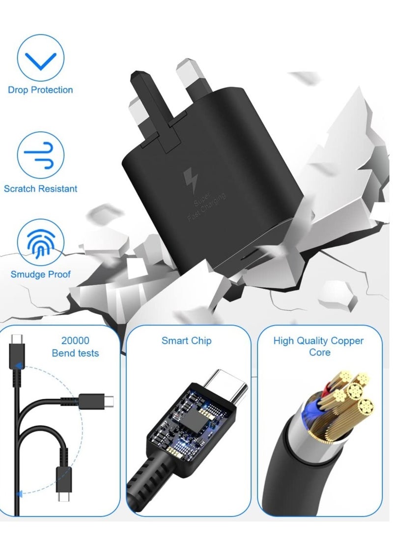 Generic - 25W for Samsung Phone Fast Charger for S23, S23+, S23 Ultra, S22, S22+, S22 Ultra, S21, S21 Ultra, S21+, S20, A33, A72, A71, A53, A52, A51, A50, M33 USB C Cable and Plug Charge - Image 1