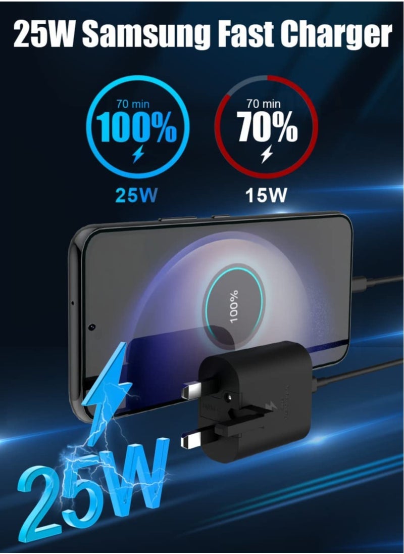 Generic - 25W for Samsung Phone Fast Charger for S23, S23+, S23 Ultra, S22, S22+, S22 Ultra, S21, S21 Ultra, S21+, S20, A33, A72, A71, A53, A52, A51, A50, M33 USB C Cable and Plug Charge - Image 1