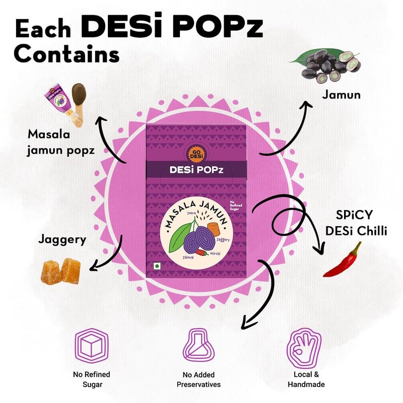 GO DESi POPz Masala Jamun Lollipops - 40 Pieces of Sweet and Spicy Fruit Snacks - Image 3