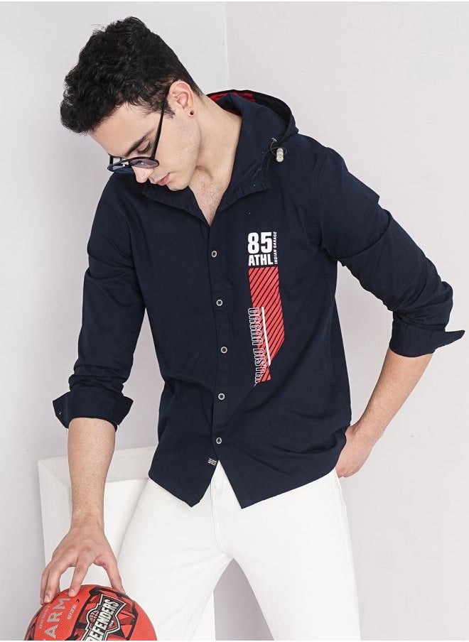 The Indian Garage Co Men Slim Fit Solid Full Sleeves Hooded Casual Hooded Shirt  - Image 2