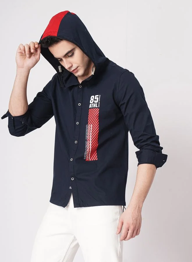 The Indian Garage Co Men Slim Fit Solid Full Sleeves Hooded Casual Hooded Shirt