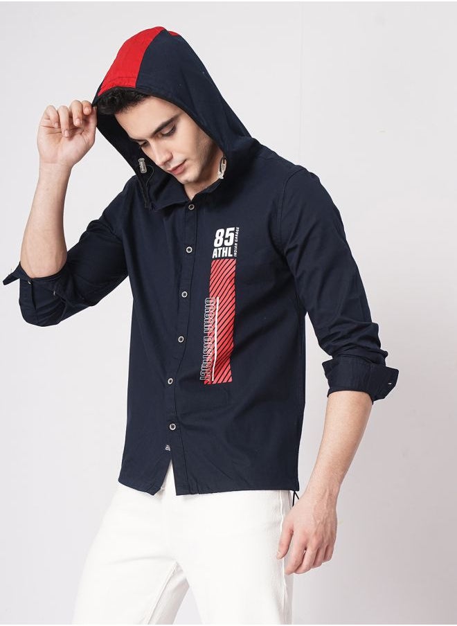 The Indian Garage Co Men Slim Fit Solid Full Sleeves Hooded Casual Hooded Shirt  - Image 4