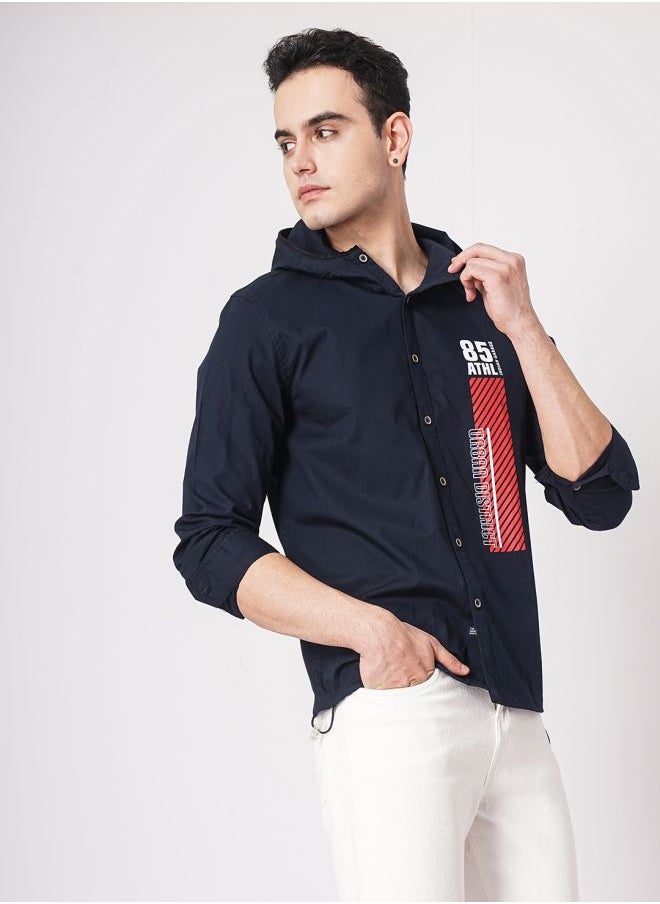 The Indian Garage Co Men Slim Fit Solid Full Sleeves Hooded Casual Hooded Shirt  - Image 3