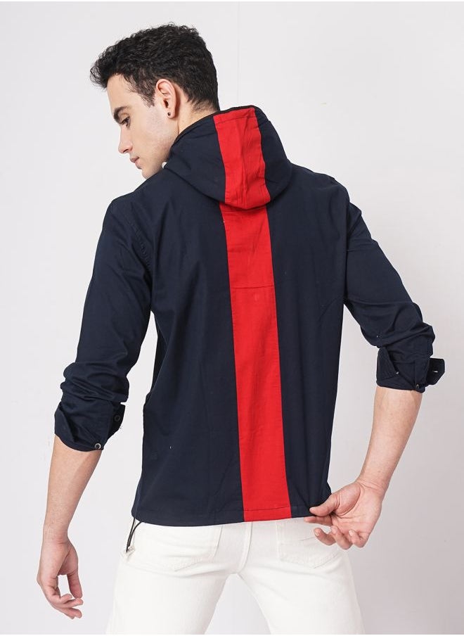 The Indian Garage Co Men Slim Fit Solid Full Sleeves Hooded Casual Hooded Shirt  - Image 1
