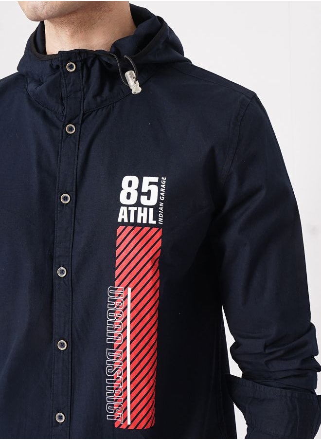 The Indian Garage Co Men Slim Fit Solid Full Sleeves Hooded Casual Hooded Shirt  - Image 5