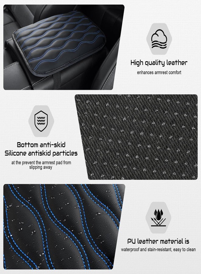 Amiss Auto Center Console Pad, Universal Waterproof Armrest Seat Box Cover, Car Interior Accessories, Leather Auto Armrest Cover Protector for Most Vehicle, SUV, Truck (Blue-Line) - Image 3