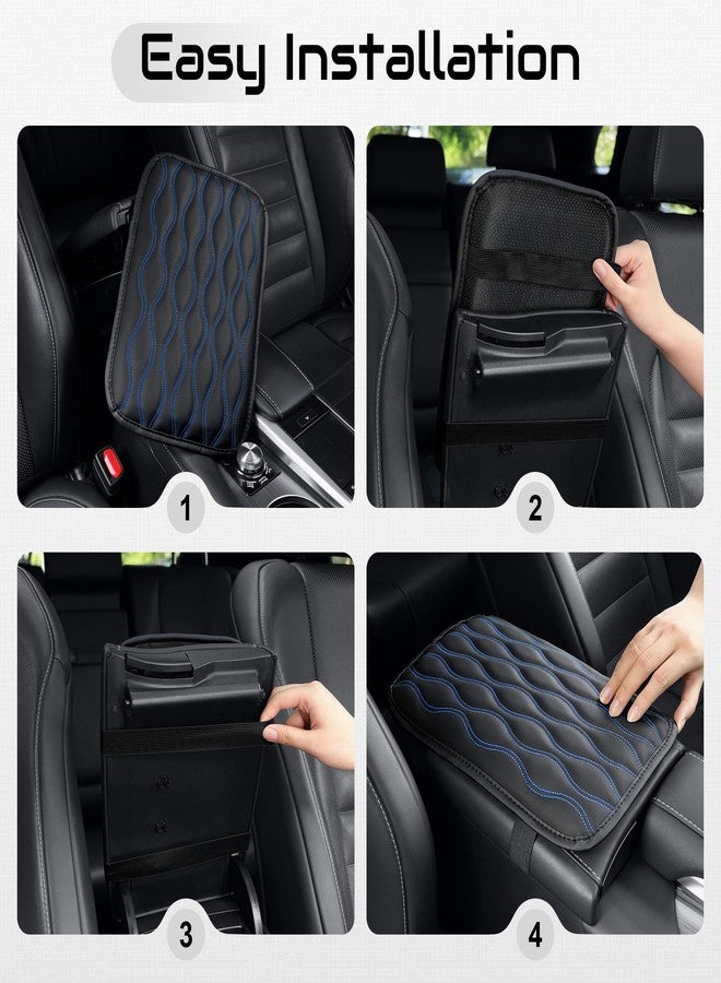 Amiss Auto Center Console Pad, Universal Waterproof Armrest Seat Box Cover, Car Interior Accessories, Leather Auto Armrest Cover Protector for Most Vehicle, SUV, Truck (Blue-Line) - Image 4