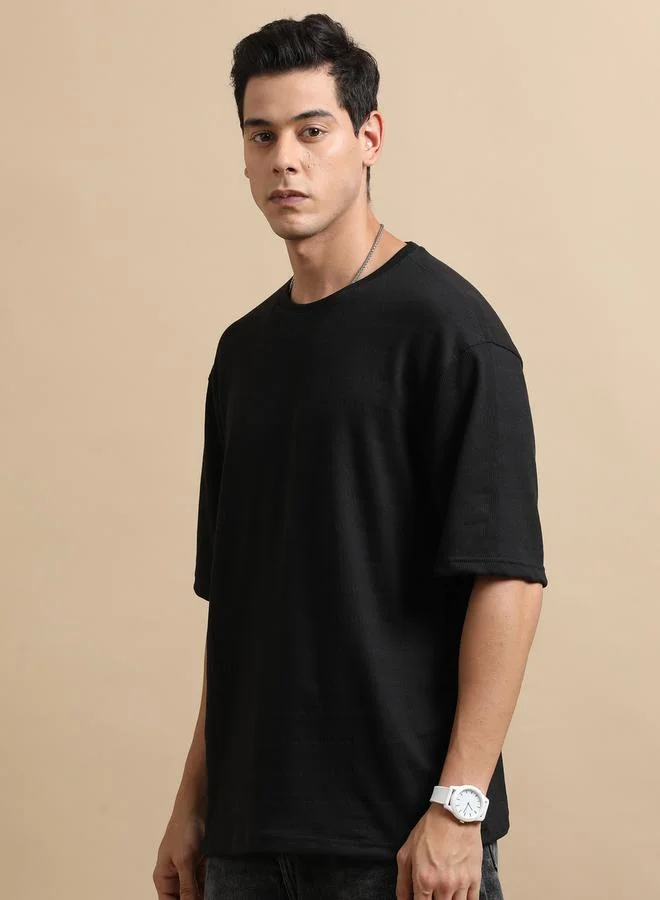 بوشيرت Solid Round Neck Oversized T-Shirt by Styli