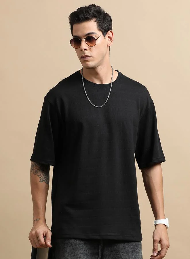 بوشيرت Solid Round Neck Oversized T-Shirt by Styli