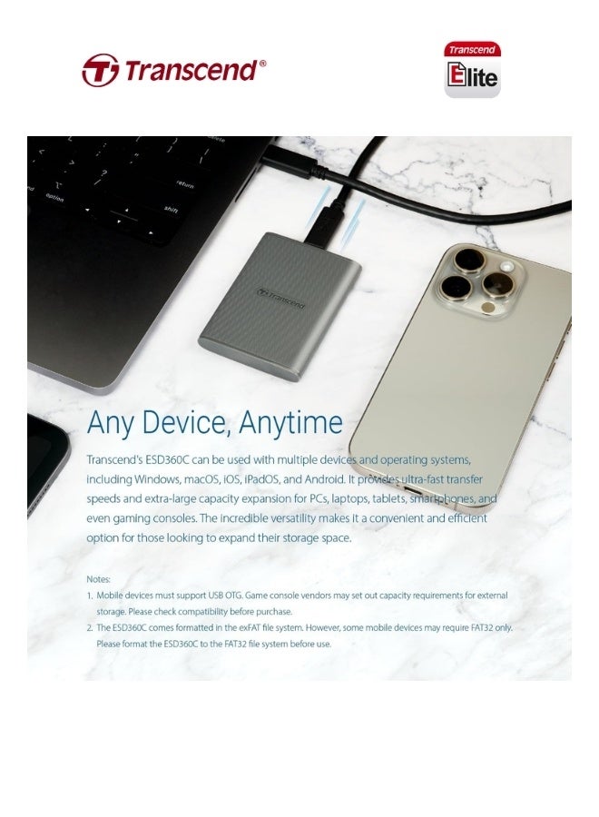 Transcend ESD360C Portable 1TB External SSD USB 3.2 Gen 2x2 | 20Gbps Speed | Compact Design Solid State Drive for PS5 Xbox Laptop Desktop Iphone 15,16,17 Android Smartphones - Image 5