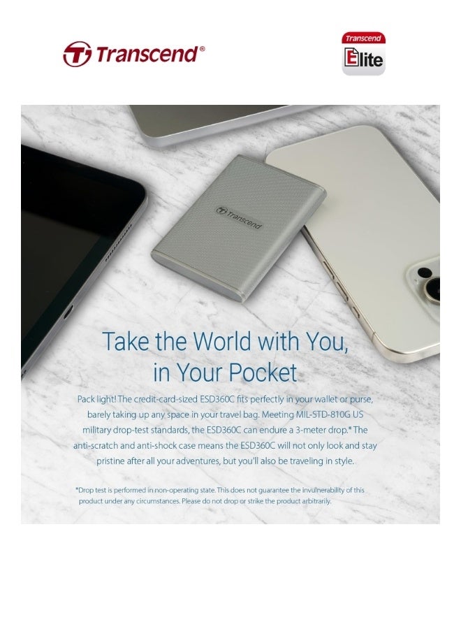 Transcend ESD360C Portable 1TB External SSD USB 3.2 Gen 2x2 | 20Gbps Speed | Compact Design Solid State Drive for PS5 Xbox Laptop Desktop Iphone 15,16,17 Android Smartphones - Image 3