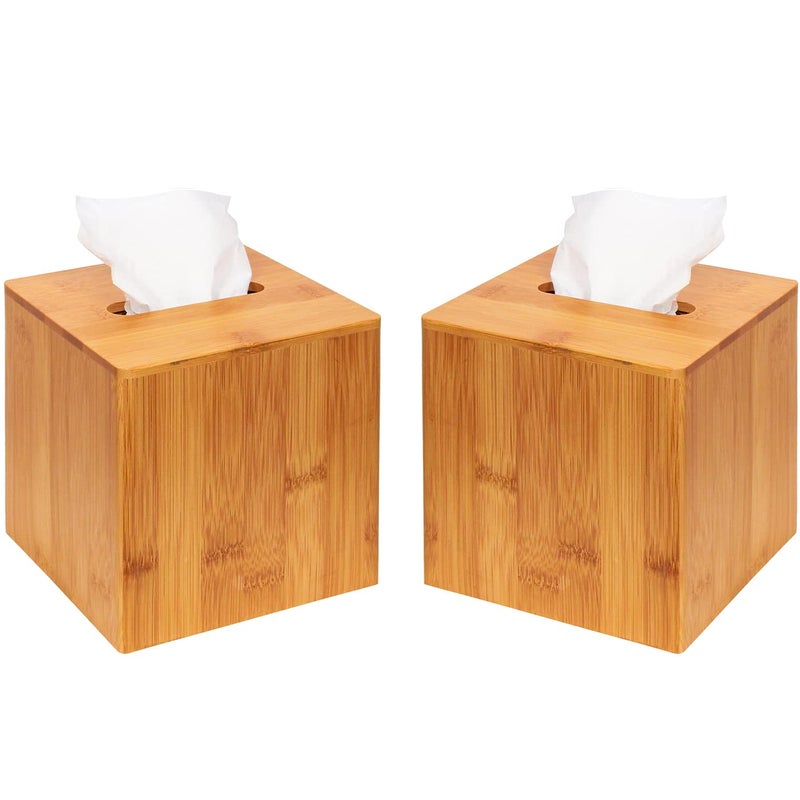 J JACKCUBE DESIGN غطاء صندوق مناديل مربع من الخيزران (مجموعة من 2، 5.67 × 5.67 × 5.67 بوصة) - MK273AA - Image 1