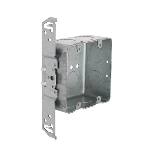 RACO Hubbell-Raco 685 2-Device, 2-1/8-Inch Deep, 1/2-Inch and 3/4-Inch Side Knockouts, Wood/Metal Stud Bracket 4-Inch Square Switch Box, Drawn, red - Image 1