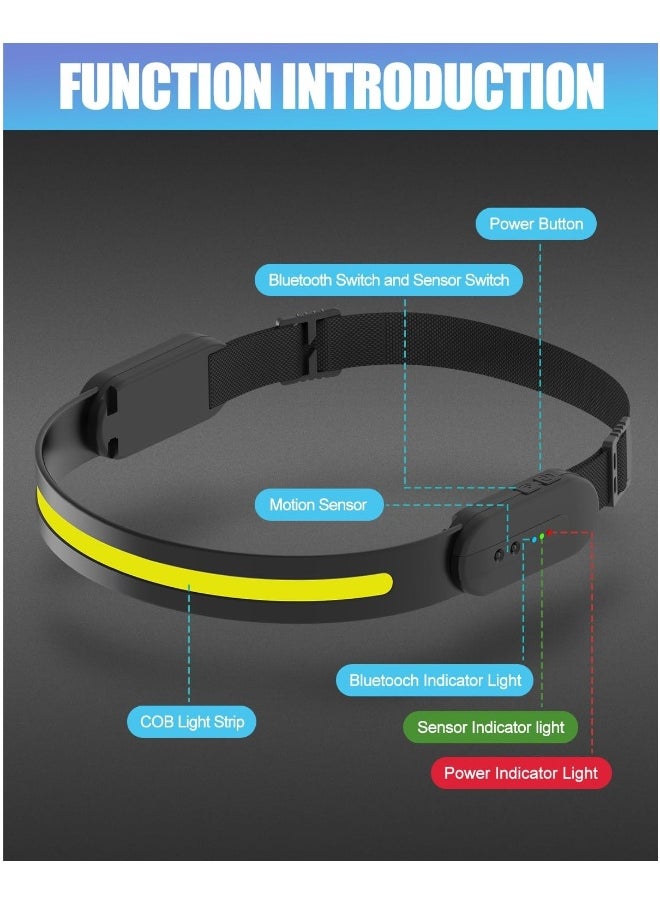 Generic - LED Head Torch with Bluetooth Function, 3 Modes, IPX4 Waterproof, 230° Wide Floodlight, Adjustable Vision Sensor, Super Bright Head Lamp for Camping, Repair, Fishing - Image 1