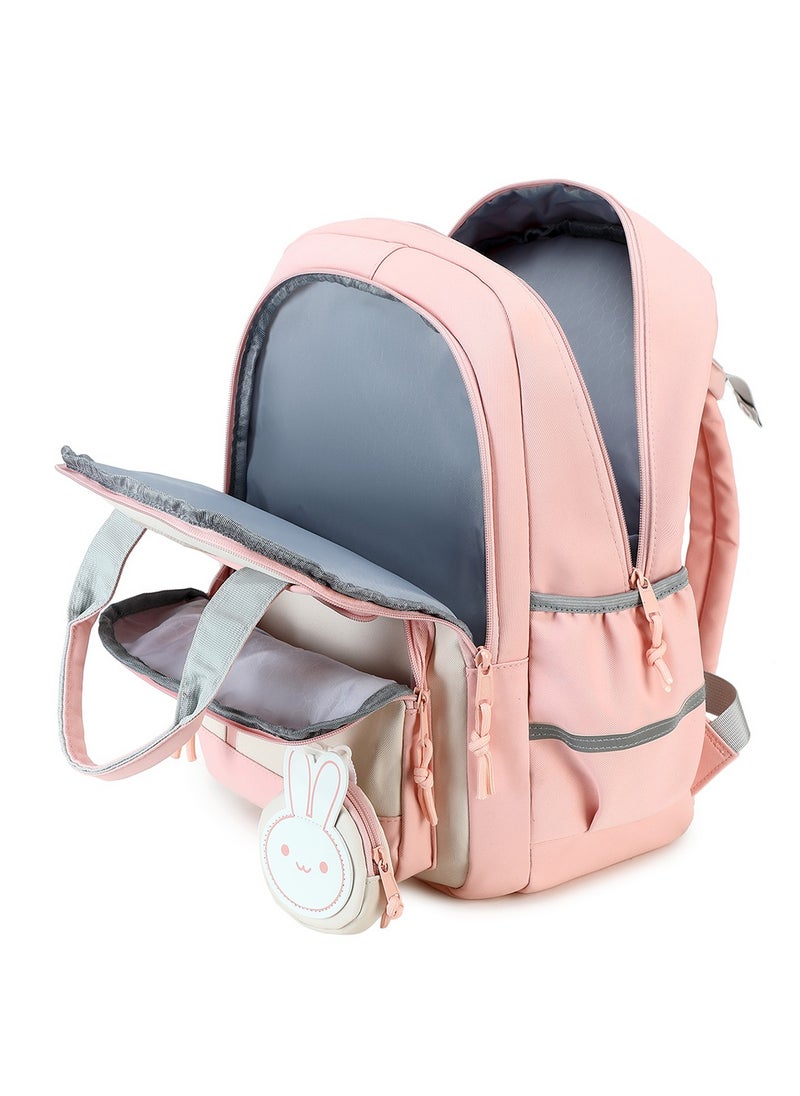 Generic - 599 Lightweight Laptop School Travel Multi-pocket Multi-Compartment Large Capacity Women's Water-resistant Collage Daily Use Backpack Bag - Pink - Image 1