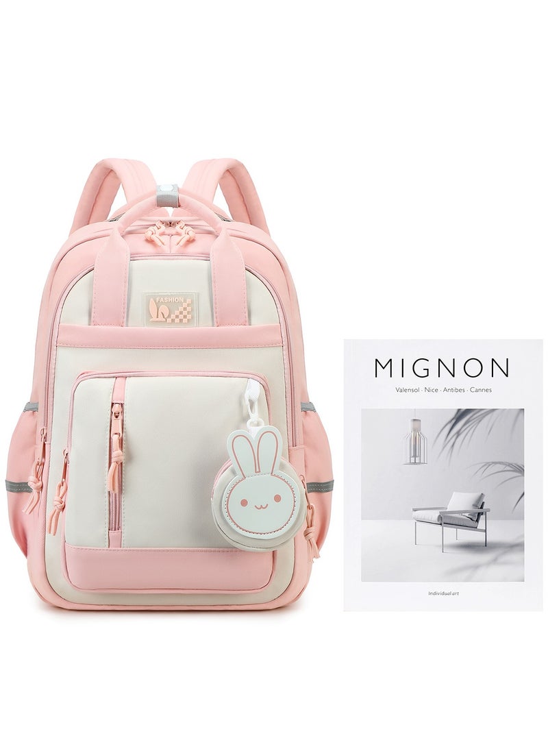 Generic - 599 Lightweight Laptop School Travel Multi-pocket Multi-Compartment Large Capacity Women's Water-resistant Collage Daily Use Backpack Bag - Pink - Image 1