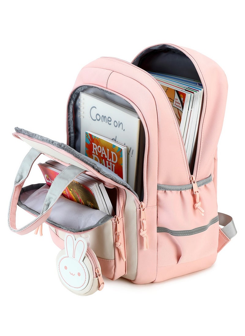 Generic - 599 Lightweight Laptop School Travel Multi-pocket Multi-Compartment Large Capacity Women's Water-resistant Collage Daily Use Backpack Bag - Pink - Image 1
