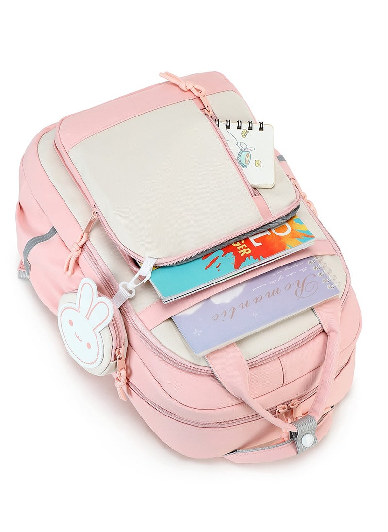 Generic - 599 Lightweight Laptop School Travel Multi-pocket Multi-Compartment Large Capacity Women's Water-resistant Collage Daily Use Backpack Bag - Pink - Image 1