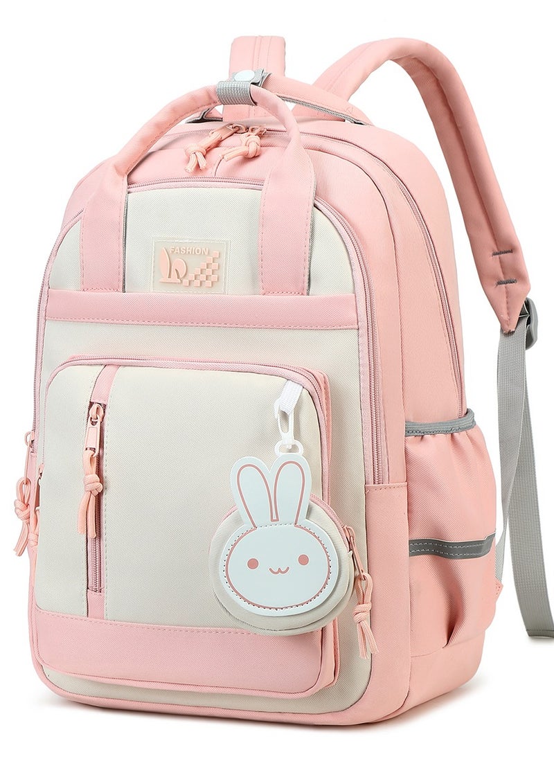 Generic - 599 Lightweight Laptop School Travel Multi-pocket Multi-Compartment Large Capacity Women's Water-resistant Collage Daily Use Backpack Bag - Pink - Image 1