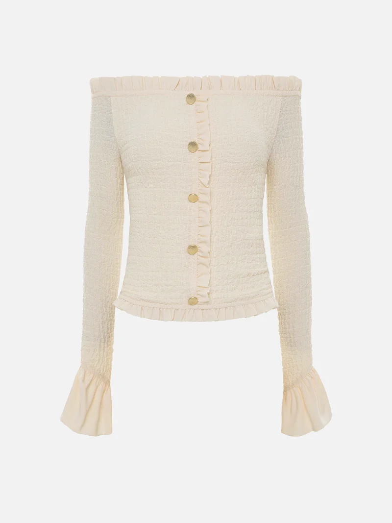 Lichi Open-shoulder blouse in textured fabric