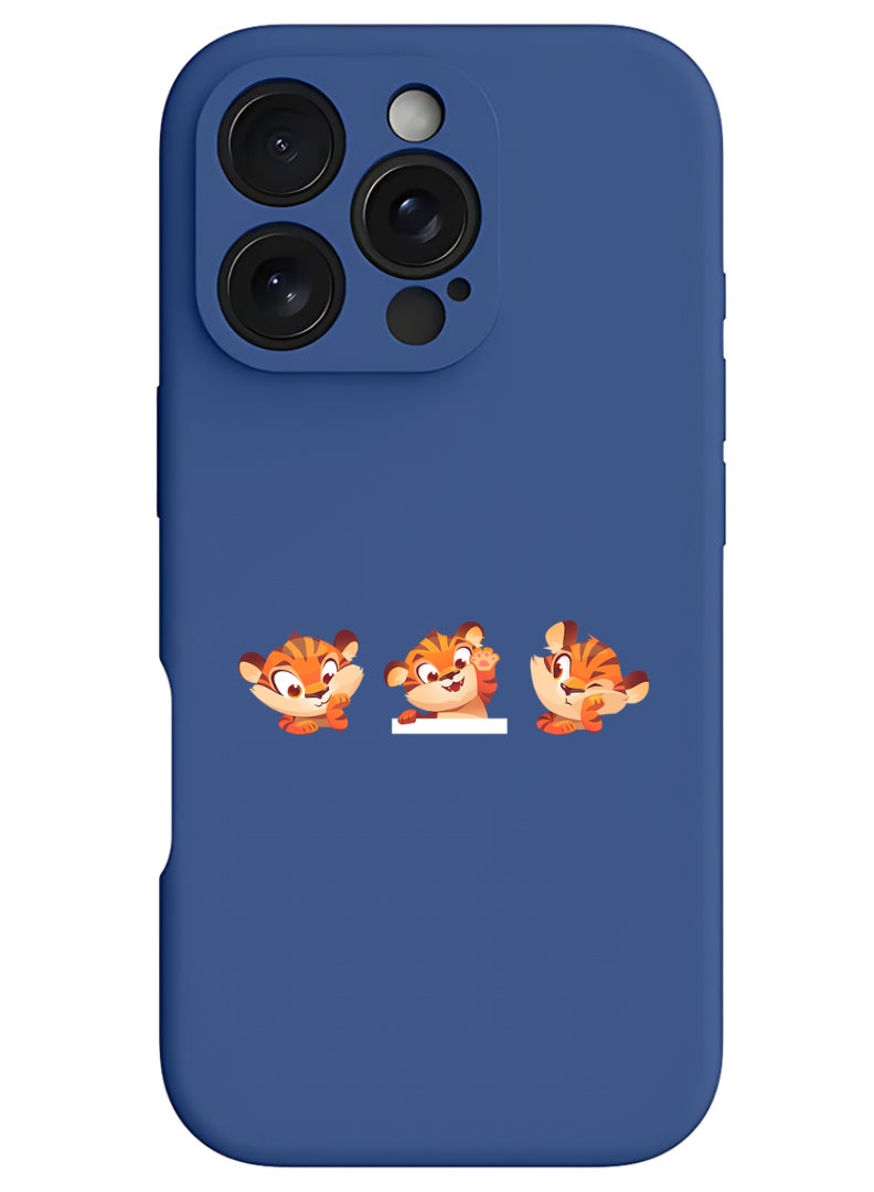 Theodor iPhone 16 Pro Max Blue Protective Slim Fit Case Liquid Silicone Cover with Full Body Protection Anti-Scratch Shockproof Case For iPhone - Cute tiger expressions - Image 1
