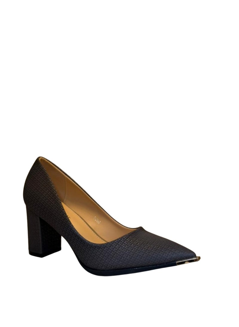 Shoe star حذاء نسائي رمادي بكعب مربع منخفض ومقدمة مدببة - Image 2