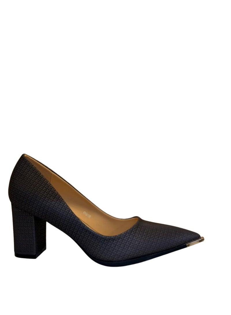 Shoe star حذاء نسائي رمادي بكعب مربع منخفض ومقدمة مدببة - Image 1