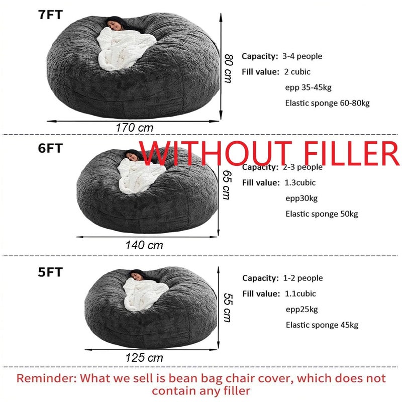 HDMLDP كرسي bean bag HDMLDP للبالغين والأطفال بدون حشوة مريح وناعم عملاق دائري غطاء beanbag أريكة كسولة لكرسي القراءة كرسي أرضي، 6 أقدام، رمادي - Image 3