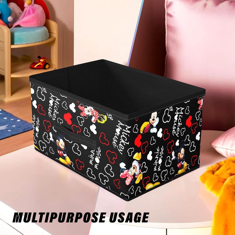 Kuber Industries Disney Mickey Print Non Woven Closet Organizer Box with HandleWardrobe Organizer CubeEasily CollapsibleSize 42 x 29 x 22 CMPack of 2 BlackKUBMART16027 - Image 4