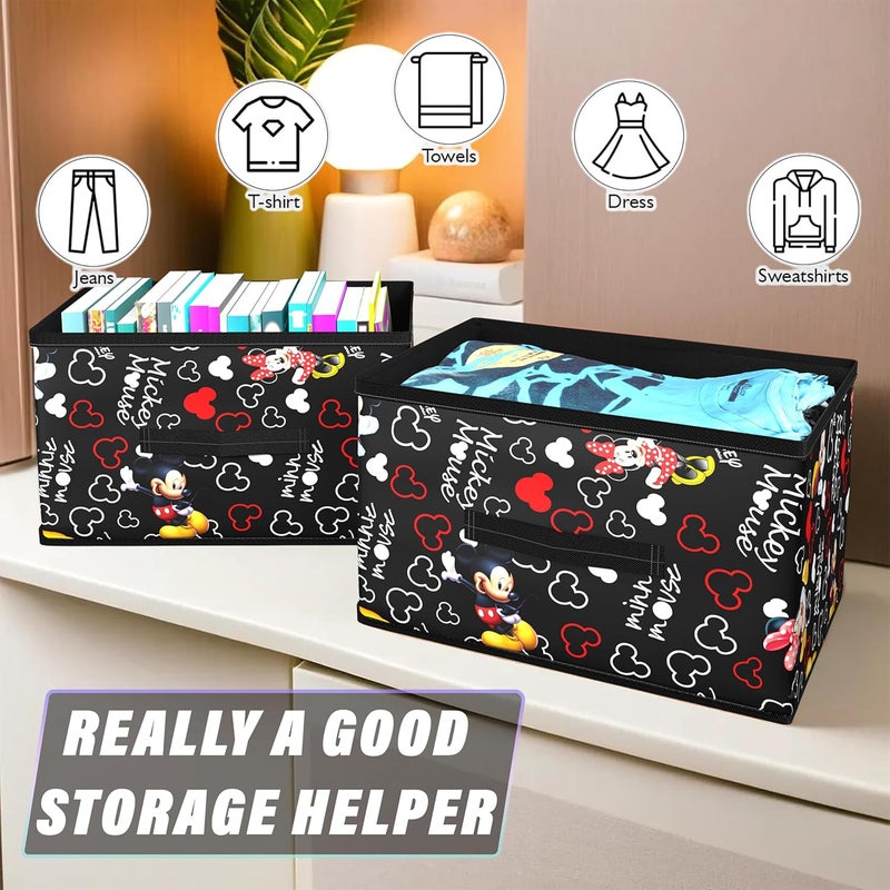 Kuber Industries Disney Mickey Print Non Woven Closet Organizer Box with HandleWardrobe Organizer CubeEasily CollapsibleSize 42 x 29 x 22 CMPack of 2 BlackKUBMART16027 - Image 5