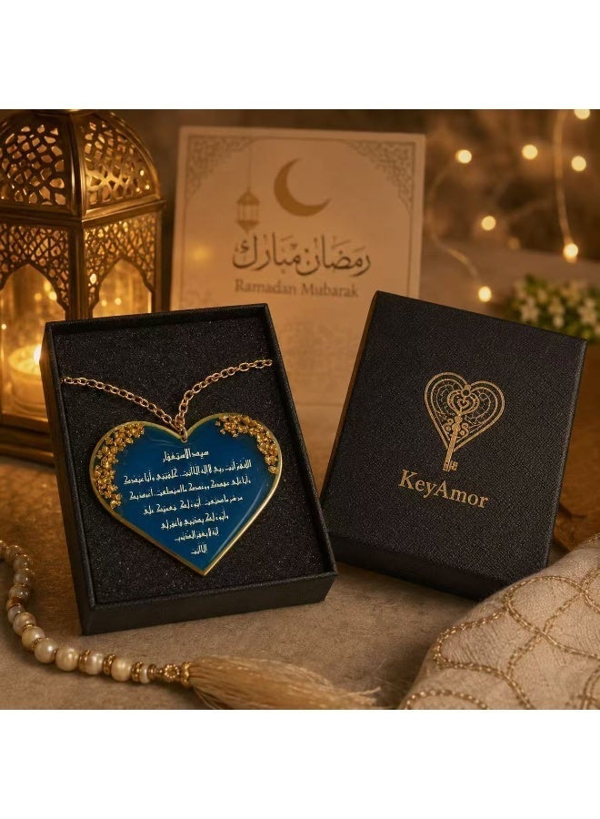 KeyAmor Blue Heart Handmade Resin Islamic Car Hanger with Sayyid Al Istighfar Arabic Calligraphy and Gift Box - Image 3